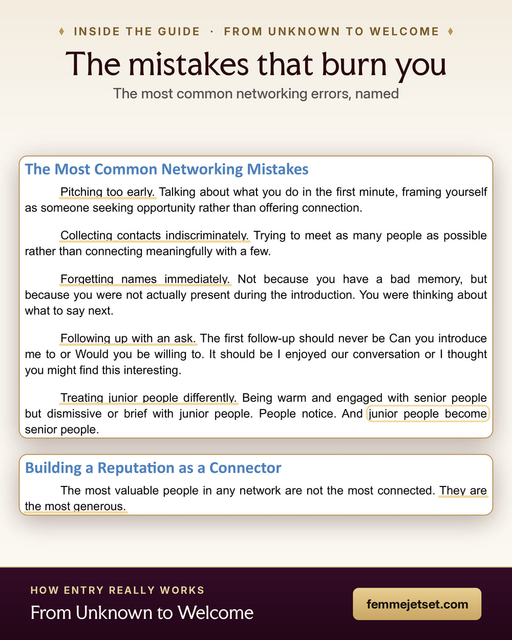 Inside From Unknown to Welcome: the most common networking mistakes, and how to build a reputation as a connector