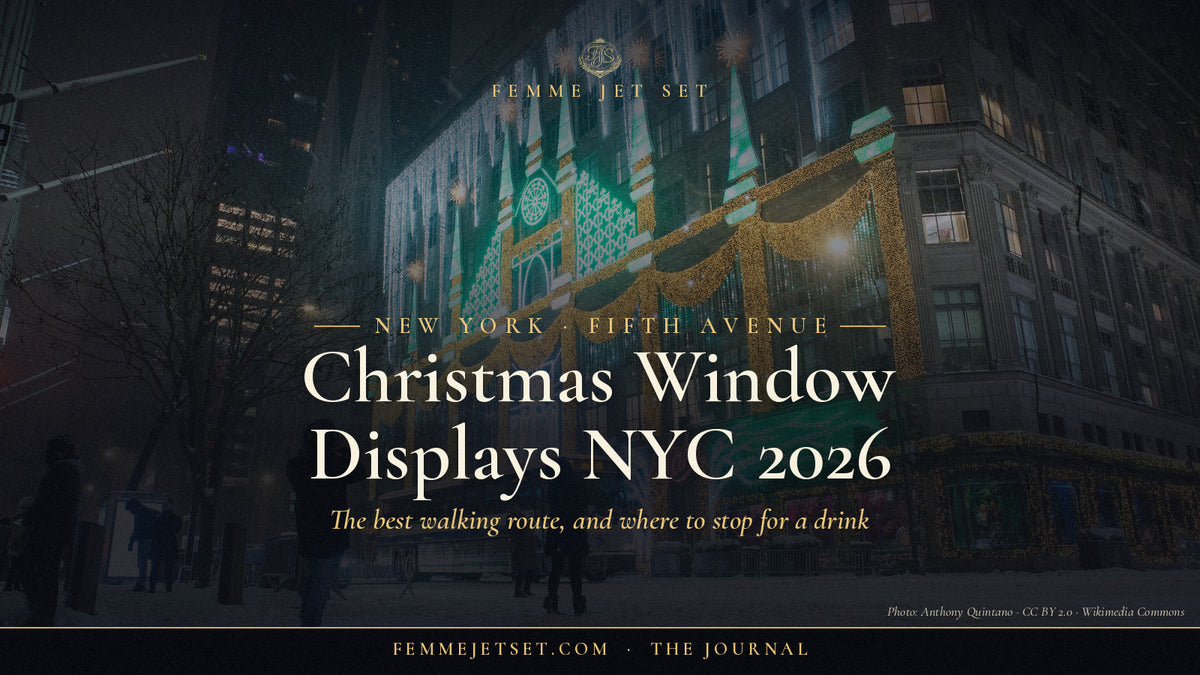 Saks Fifth Avenue holiday light show on the Fifth Avenue facade during a December snowstorm, Christmas Window Displays NYC 2026 cover