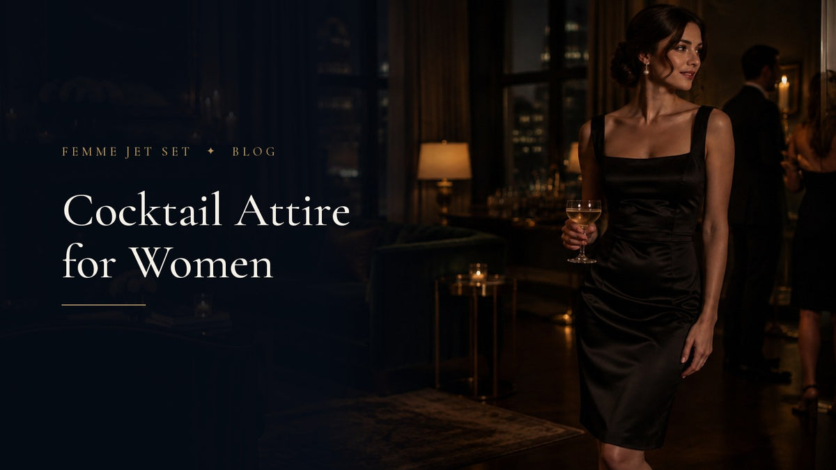 Elegant woman in a black satin cocktail dress holding a glass of champagne at a candlelit Manhattan townhouse party, Cocktail Attire for Women cover