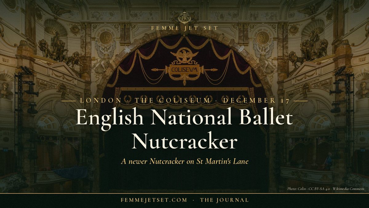 The ornate gilded auditorium and stage of the London Coliseum on St Martin's Lane, English National Ballet Nutcracker 2026 cover