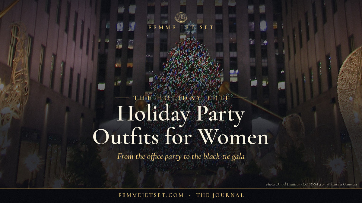 Christmas tree and angels at Rockefeller Center, New York, Holiday Party Outfits for Women cover