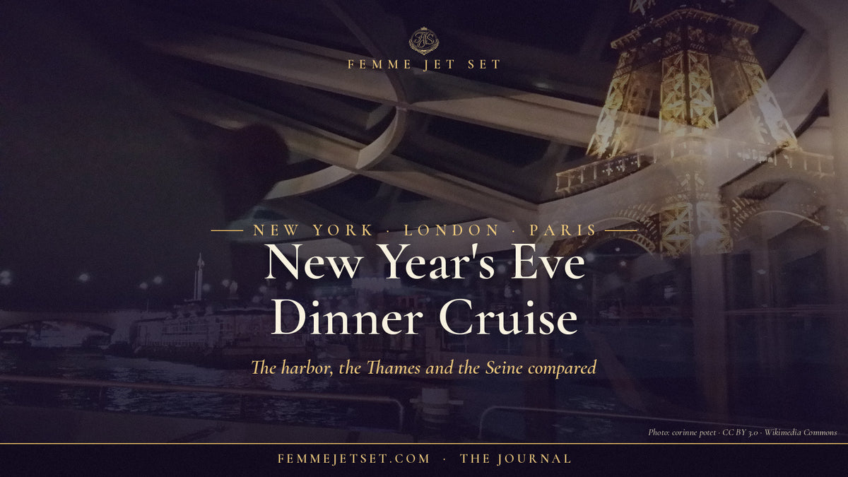 Eiffel Tower reflected on the Seine from a boat at night, New Year's Eve Dinner Cruise cover