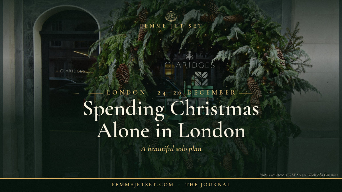 Christmas wreath at the entrance of Claridge's in Mayfair, cover for Spending Christmas Alone in London