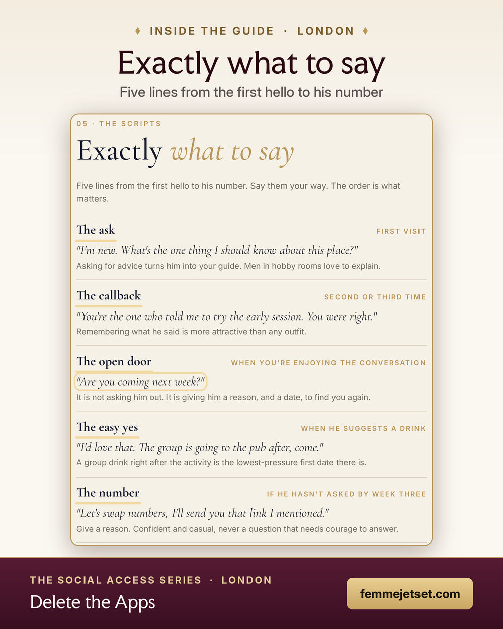 Inside Delete the Apps London: exactly what to say, five lines from the first hello to his number