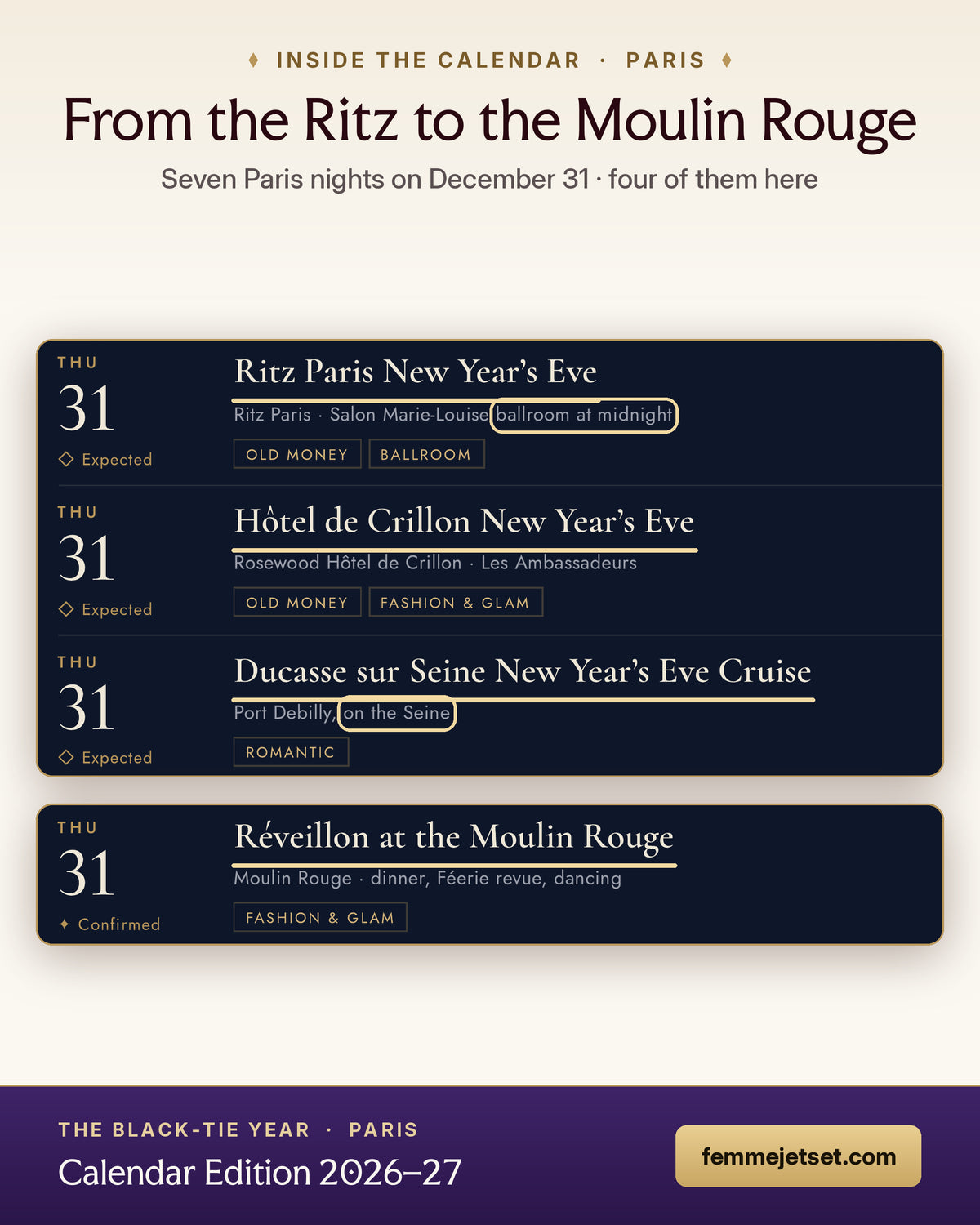 The Black-Tie Year Paris calendar: New Year's Eve black-tie celebrations in Paris