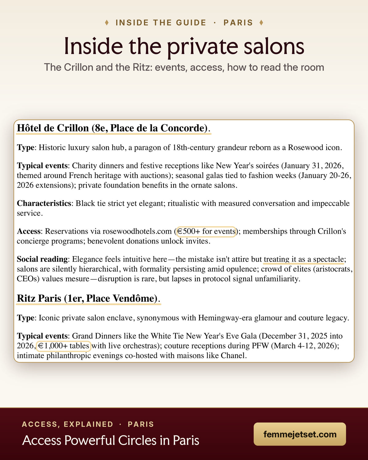 Inside Paris — Access, Explained: the private salons of the Hôtel de Crillon and the Ritz Paris, with events and access